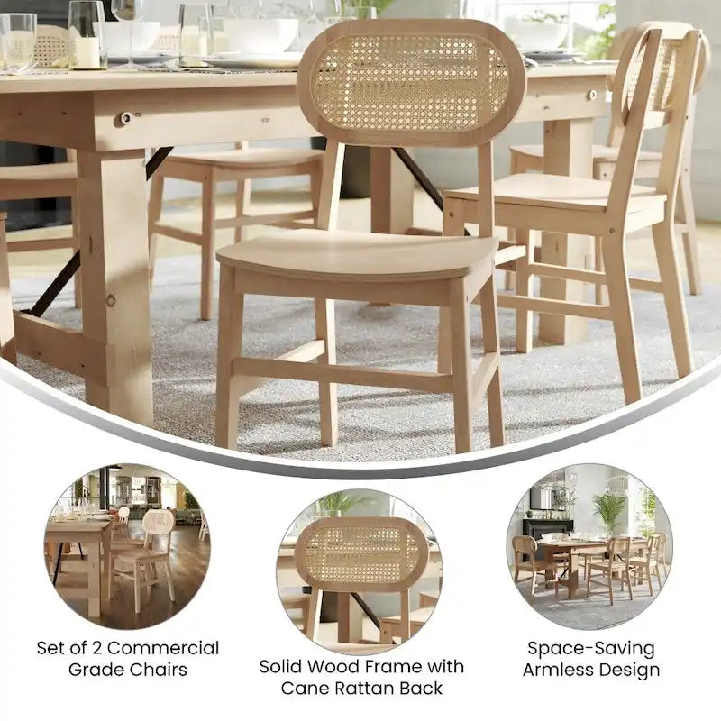 Commercial Cane Rattan Event Chair with Wood Back and Seat