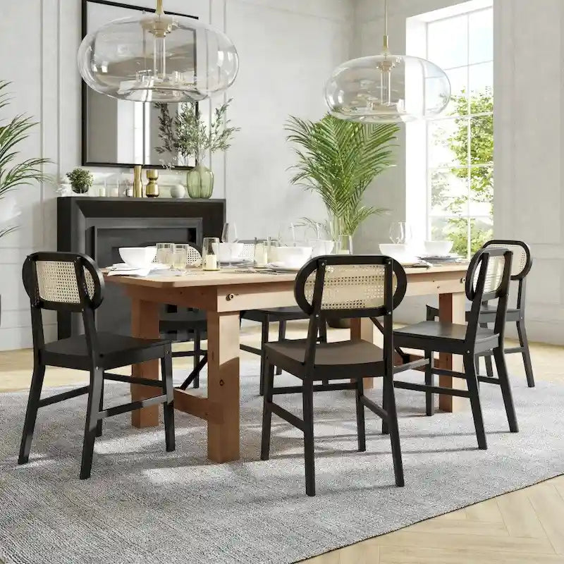 Commercial Cane Rattan Event Chair with Wood Back and Seat