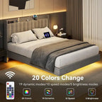 Modern Upholstered Floating Bed Frame with LED Lights