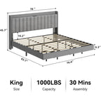 Modern Upholstered Floating Bed Frame with LED Lights