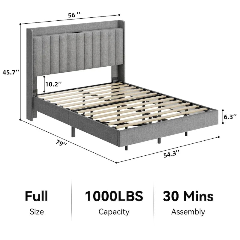 Modern Upholstered Floating Bed Frame with LED Lights