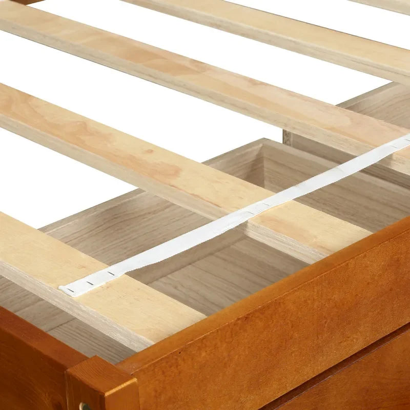 Oak Eco-Friendly Solid Pine Wood Twin Size Platform Storage Bed, 3 Drawers