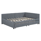 Full Size Upholstered Daybed with 2 Storage Drawers Sofa Bed Frame No Box Spring Needed