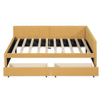 Full Size Upholstered Daybed with 2 Storage Drawers Sofa Bed Frame No Box Spring Needed
