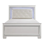 Contemporary Queen Bed, LED Backlit Crystal Tufted Headboard, White