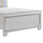 Contemporary Queen Bed, LED Backlit Crystal Tufted Headboard, White