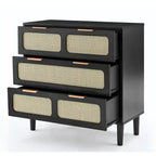 Modern Rattan Dresser Cabinet With Wide Drawers And Metal Handles