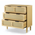 Modern Rattan Dresser Cabinet With Wide Drawers And Metal Handles