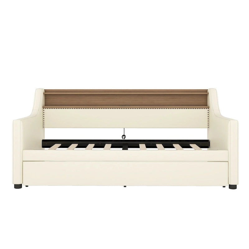 PU Leather Twin Size Daybed with Trundle
