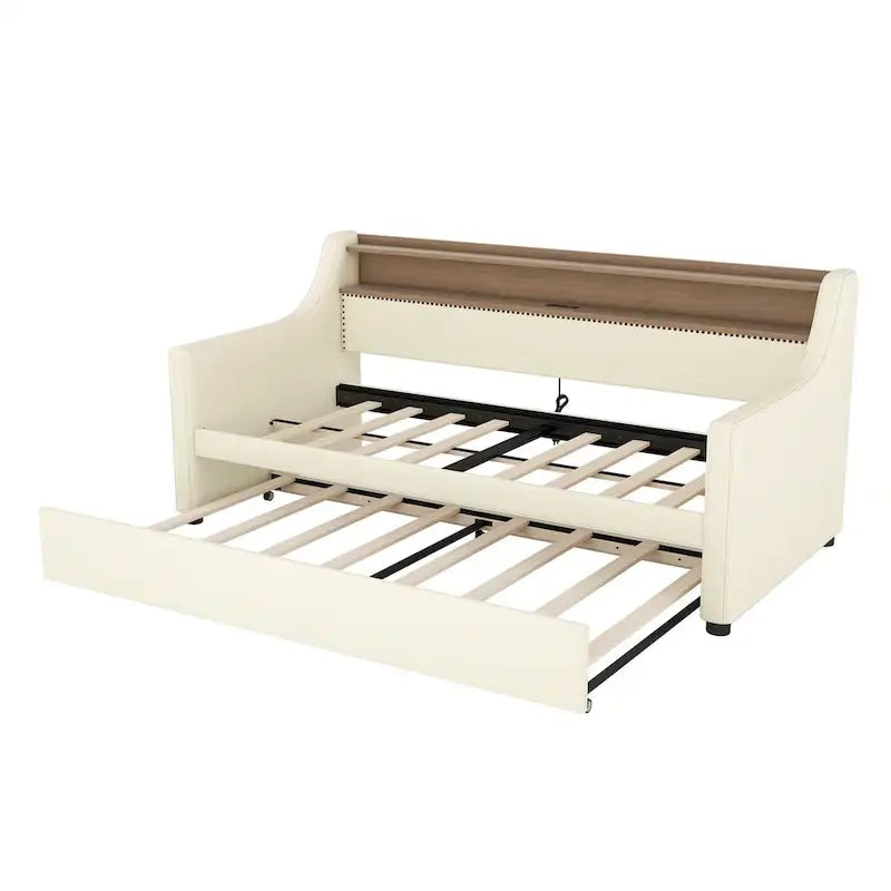 PU Leather Twin Size Daybed with Trundle