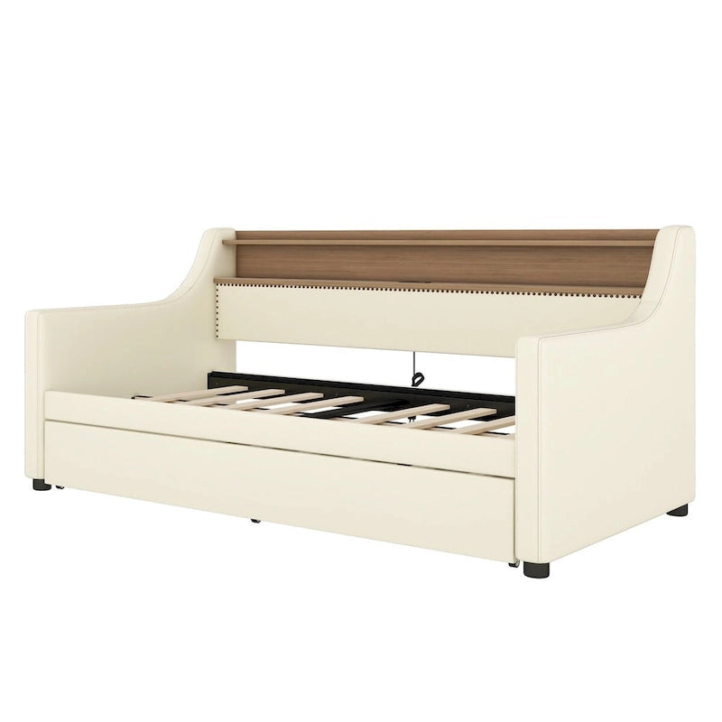 PU Leather Twin Size Daybed with Trundle