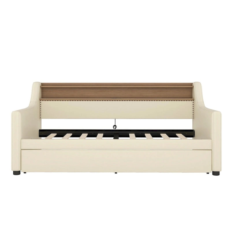 PU Leather Twin Size Daybed with Trundle