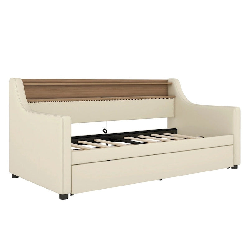 PU Leather Twin Size Daybed with Trundle