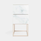 Tempered Glass Marble Stone Double Drawer Nightstand Bedside Table for Bedroom, Living Room