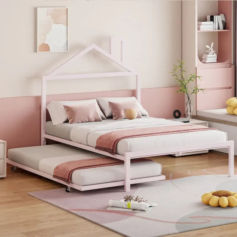 Full Size Metal Platform Bed with twin size trundle