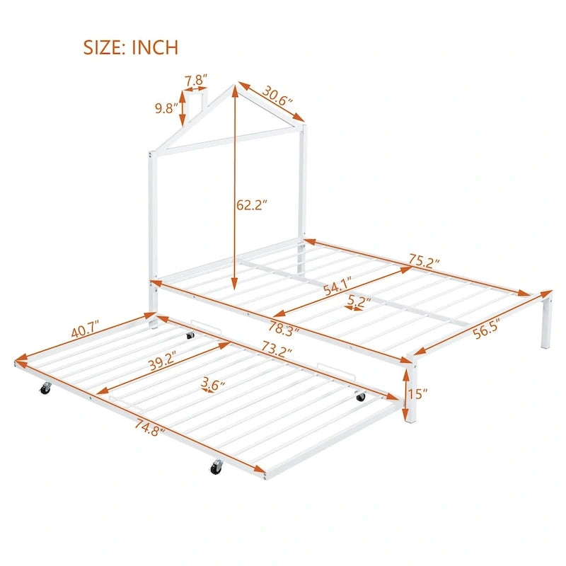 Full Size Metal Platform Bed with twin size trundle