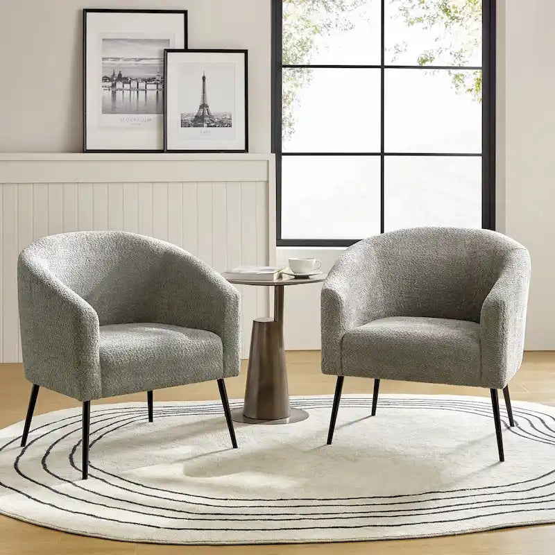 Modern Boucle Armchair with Metal Legs Set of 2 by HULALA HOME