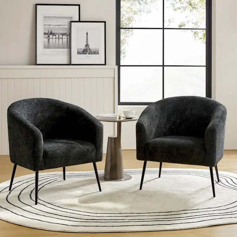 Modern Boucle Armchair with Metal Legs Set of 2 by HULALA HOME