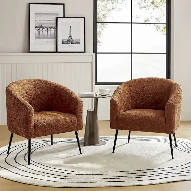 Modern Boucle Armchair with Metal Legs Set of 2 by HULALA HOME
