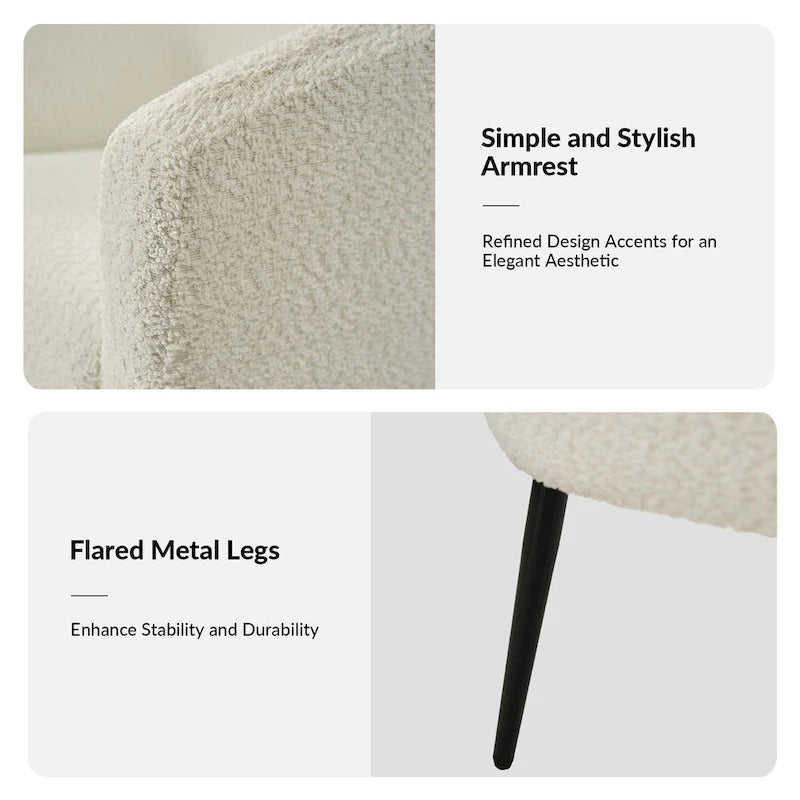 Modern Boucle Armchair with Metal Legs Set of 2 by HULALA HOME
