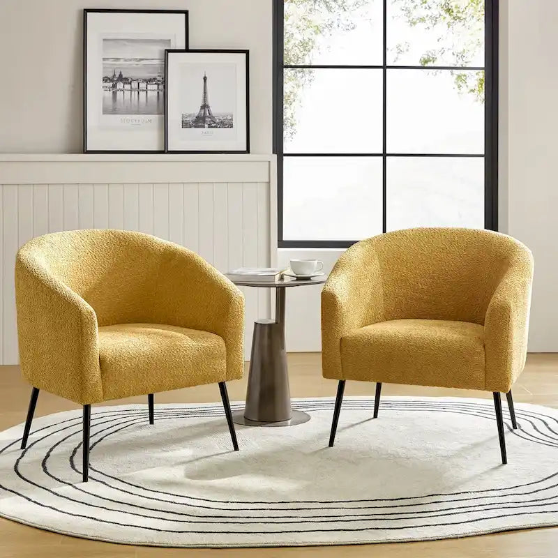 Modern Boucle Armchair with Metal Legs Set of 2 by HULALA HOME