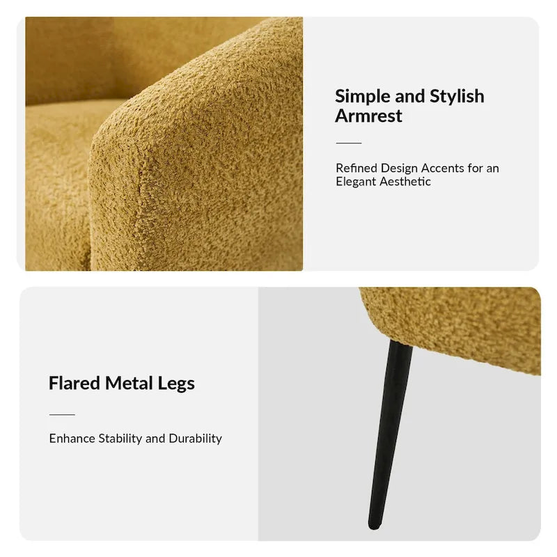 Modern Boucle Armchair with Metal Legs Set of 2 by HULALA HOME