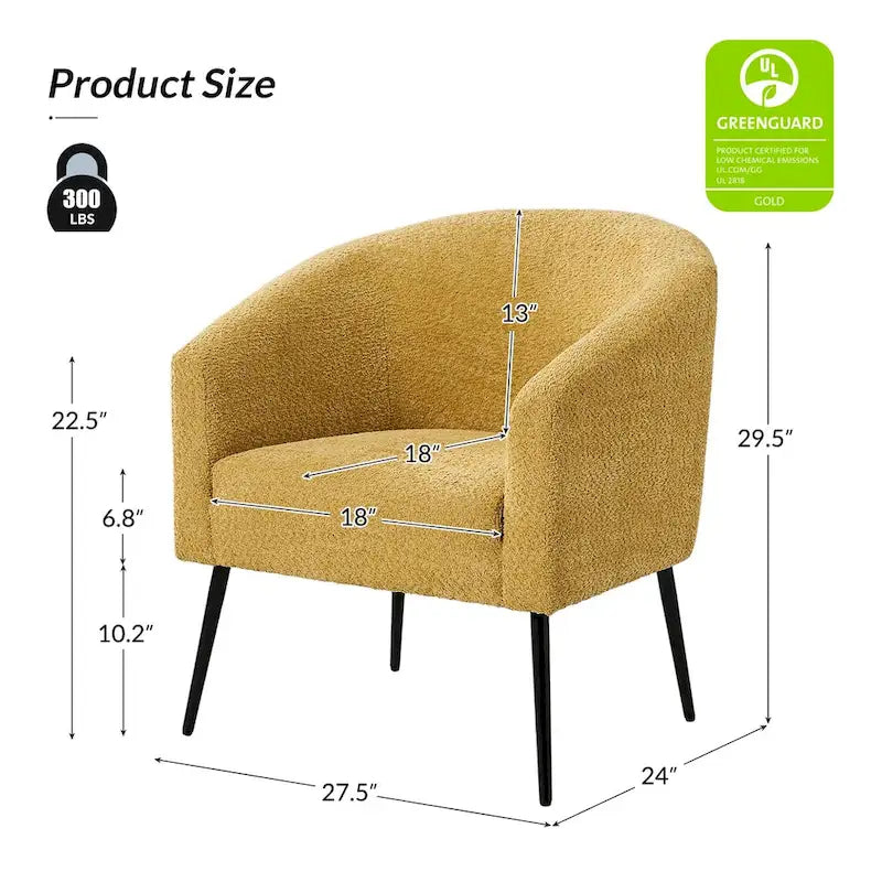 Modern Boucle Armchair with Metal Legs Set of 2 by HULALA HOME