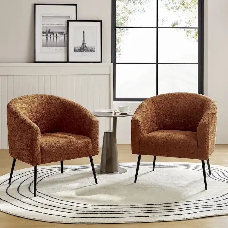 Modern Boucle Armchair with Metal Legs Set of 2 by HULALA HOME