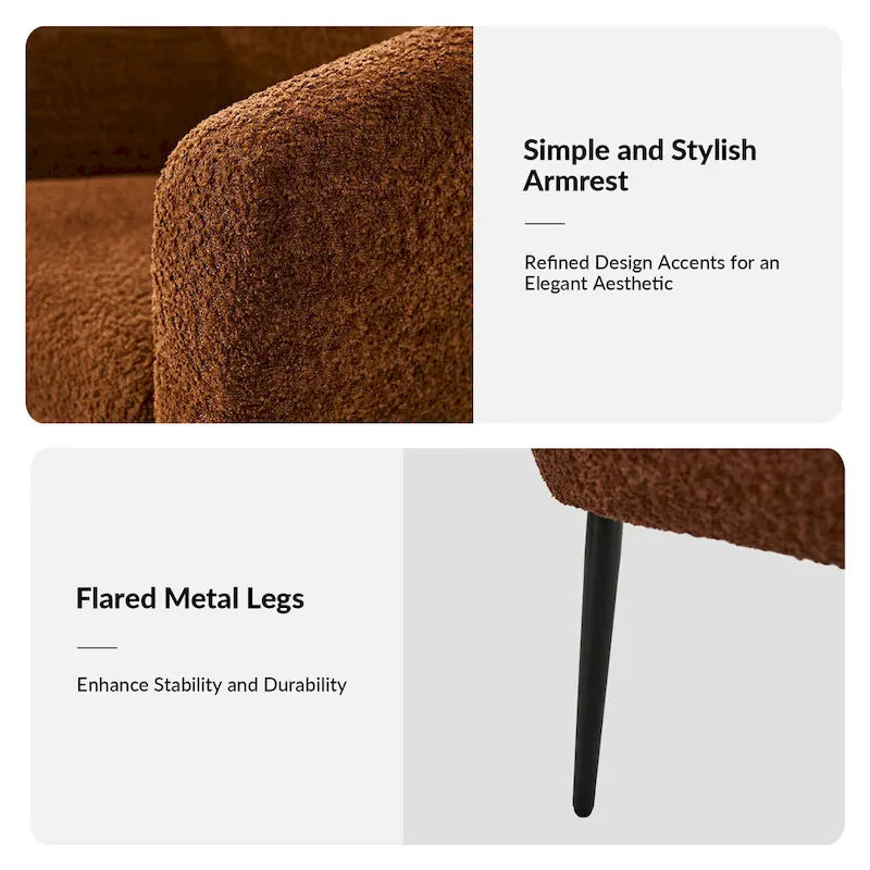 Modern Boucle Armchair with Metal Legs Set of 2 by HULALA HOME