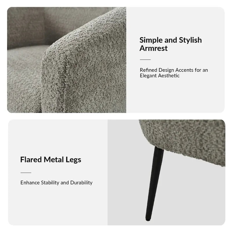 Modern Boucle Armchair with Metal Legs Set of 2 by HULALA HOME
