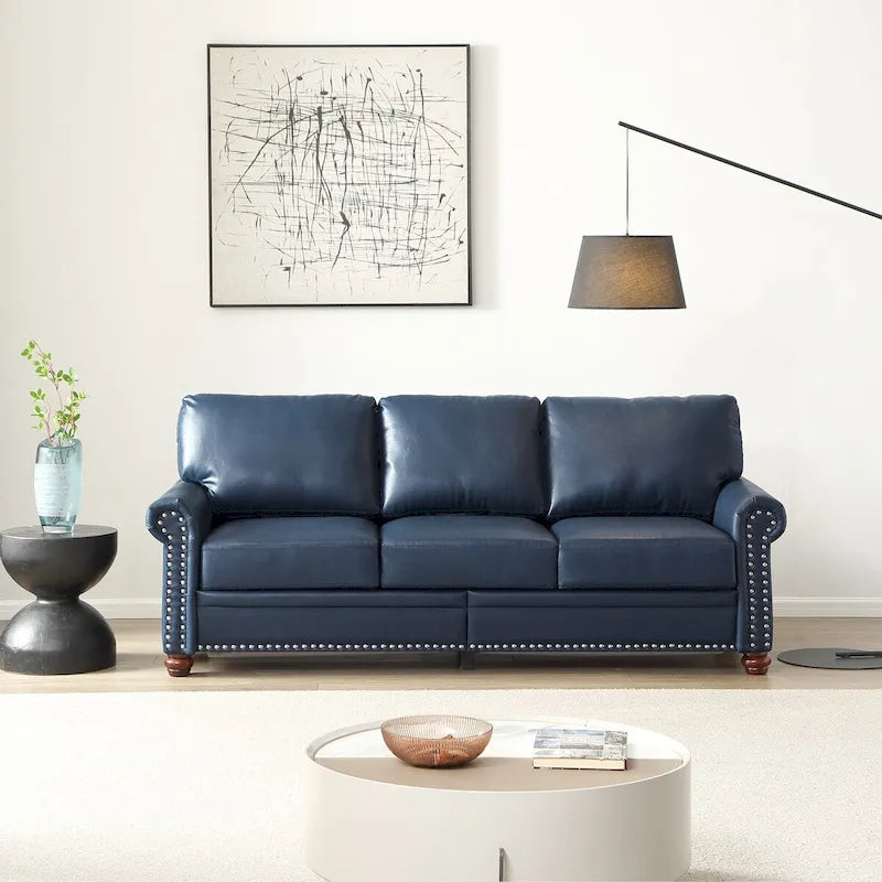 Classic Living Room Nails Sofa Faux Leather for Living Room, Office, Apartment
