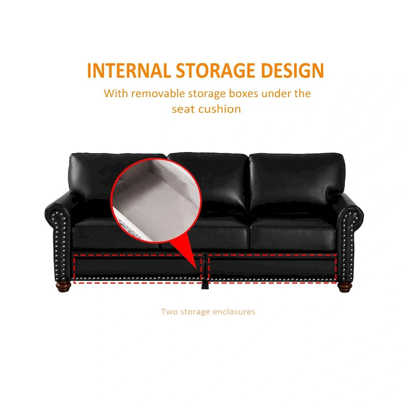 Classic Living Room Nails Sofa Faux Leather for Living Room, Office, Apartment