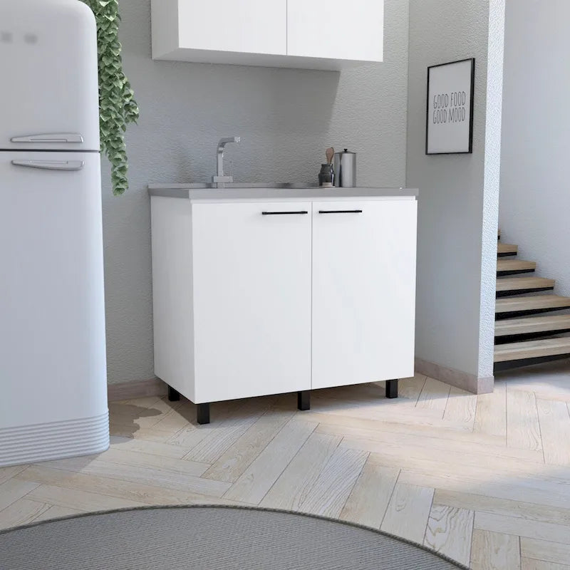 2 Utility Sink with Cabinet, Stainless Steel Countertop, Interior Shelf