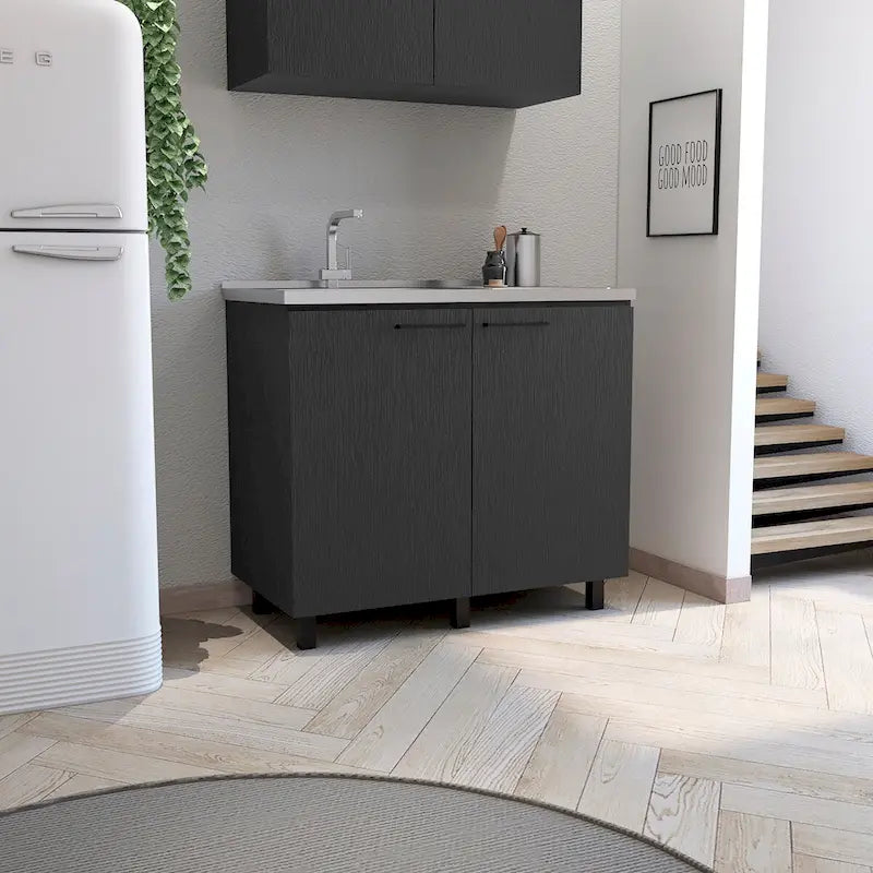 2 Utility Sink with Cabinet, Stainless Steel Countertop, Interior Shelf