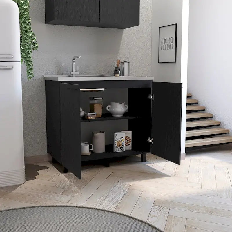 2 Utility Sink with Cabinet, Stainless Steel Countertop, Interior Shelf