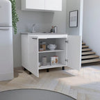 2 Utility Sink with Cabinet, Stainless Steel Countertop, Interior Shelf