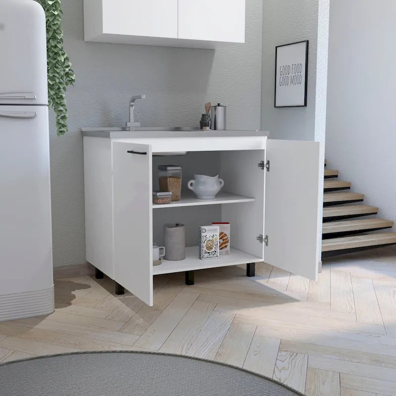 2 Utility Sink with Cabinet, Stainless Steel Countertop, Interior Shelf