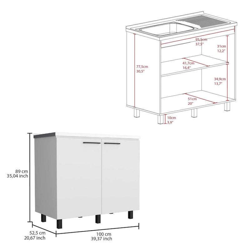 2 Utility Sink with Cabinet, Stainless Steel Countertop, Interior Shelf