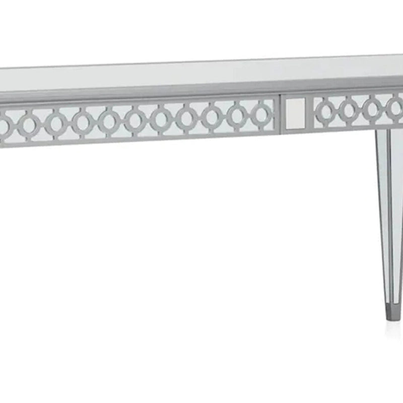 72-90 Inch Dining Table, Extendable Rectangular Top, Mirrored, Silver