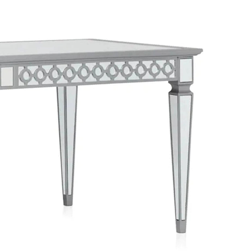 72-90 Inch Dining Table, Extendable Rectangular Top, Mirrored, Silver
