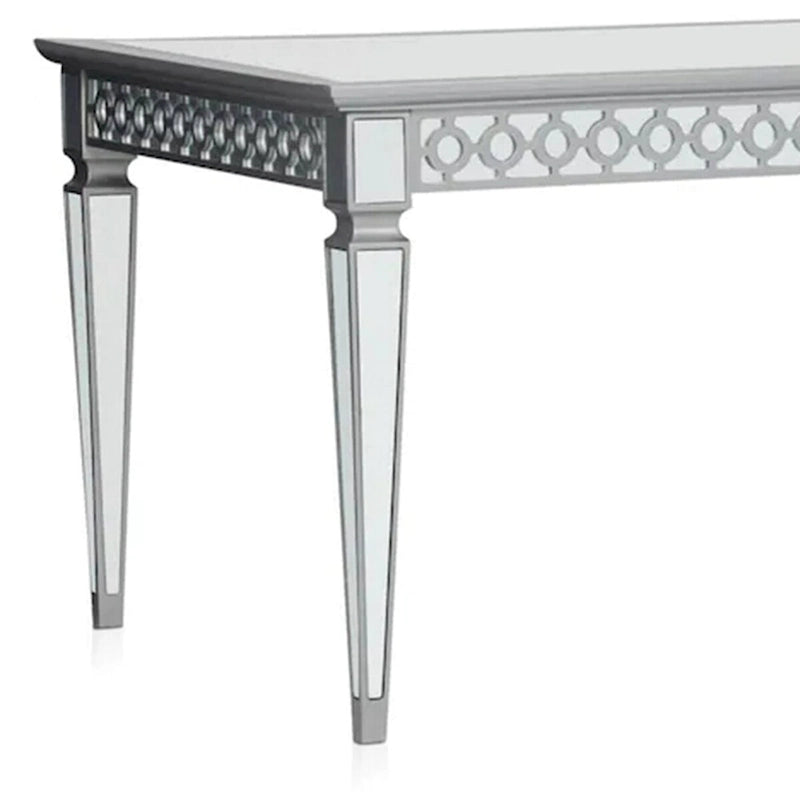 72-90 Inch Dining Table, Extendable Rectangular Top, Mirrored, Silver
